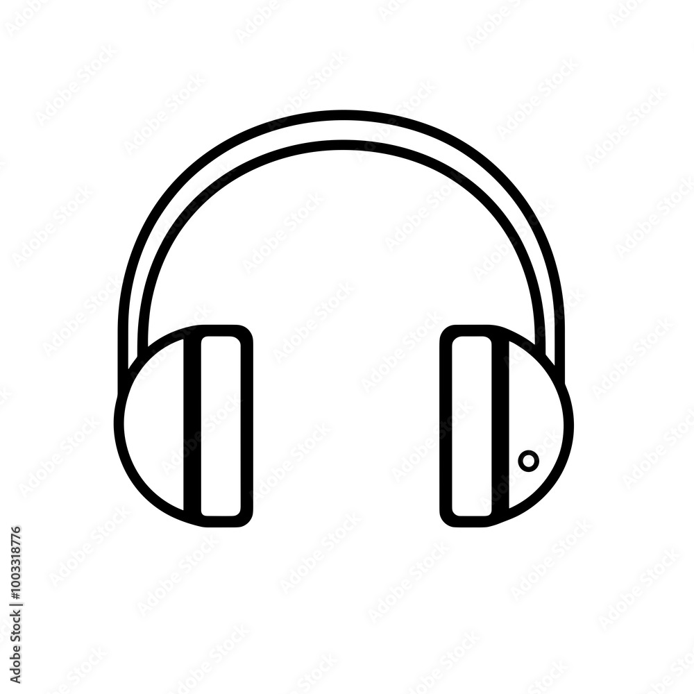 This design features a clean, minimalist line drawing of headphones, perfect for use in digital interfaces, applications, or other graphic projects This design features a clean, minimalist line drawing of headphones, perfect for use in digital interfaces, applications, or other graphic projects