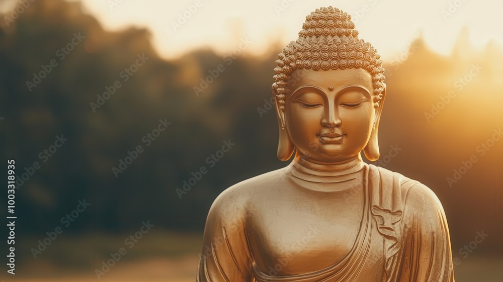 A golden Buddha statue glowing in the sunlight, symbolizing peace and spirituality, golden Buddha, spiritual gold A golden Buddha statue glowing in the sunlight, symbolizing peace and spirituality, golden Buddha, spiritual gold