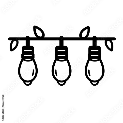This design showcases a vector icon of three hanging light bulbs adorned with leaves, perfect for representing brightness and illumination in creative projects