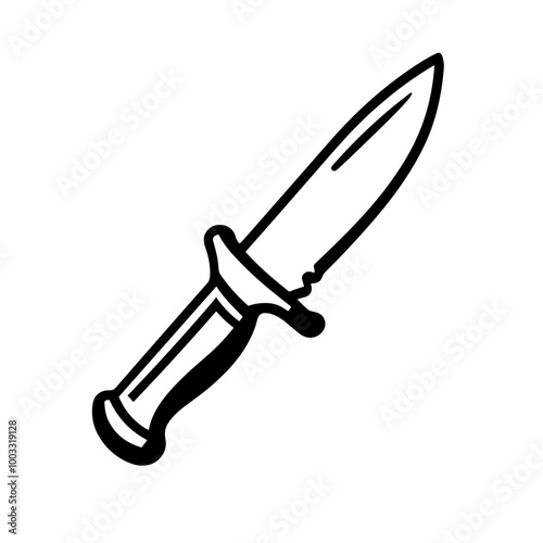 A straightforward black line icon depicting a knife, illustrating its blade and handle in a minimalist design, suitable for kitchenware or graphic use