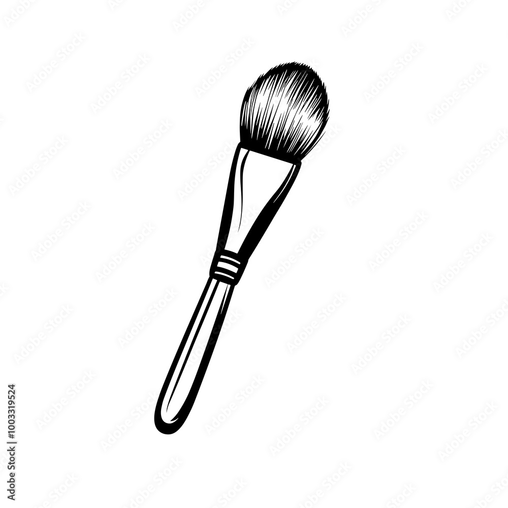 This vector illustration features a black outline of a makeup or art brush, showcasing a fluffy head and a simple handle design perfect for use in various graphic projects