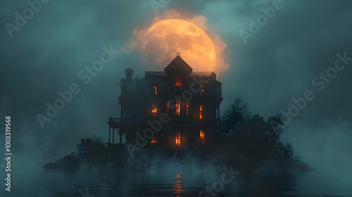 Mysterious Foggy Night House Illustration