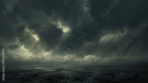 Dramatic Stormy Sky Over Dark Water Landscape