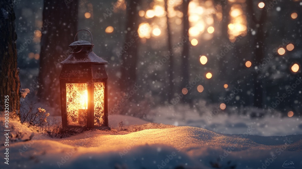 Winter Glow: Serene Vector Illustration of Lantern Lit Forest with Snow - 8K UHD Winter Glow: Serene Vector Illustration of Lantern Lit Forest with Snow - 8K UHD