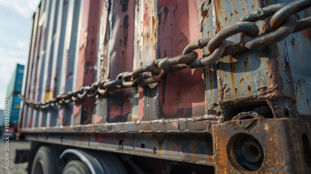 Rusty Chain on Container with Industrial Background Rusty Chain on Container with Industrial Background