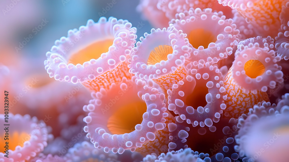 Closeup of Sea Anemone with Pink and Orange Texture Closeup of Sea Anemone with Pink and Orange Texture