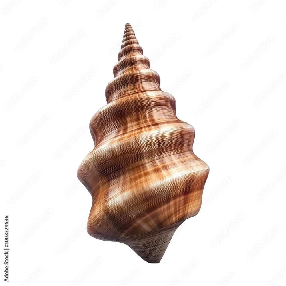 A beautifully spiraled shell with intricate patterns, set against a white isolated background. isolated on transparent background. A beautifully spiraled shell with intricate patterns, set against a white isolated background. isolated on transparent background.