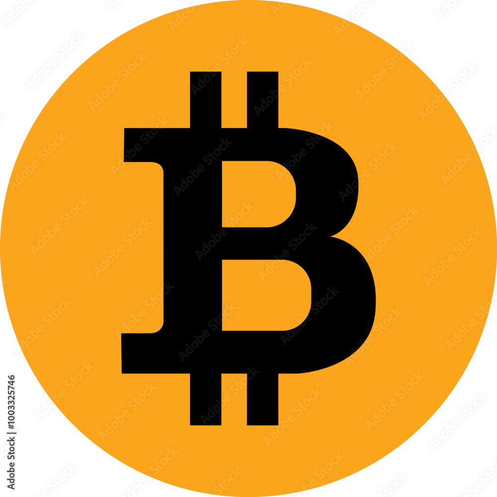Bitcoin Symbol on Orange Circle: A bold, black Bitcoin symbol is showcased against a vibrant orange circular background. Bitcoin Symbol on Orange Circle: A bold, black Bitcoin symbol is showcased against a vibrant orange circular background.