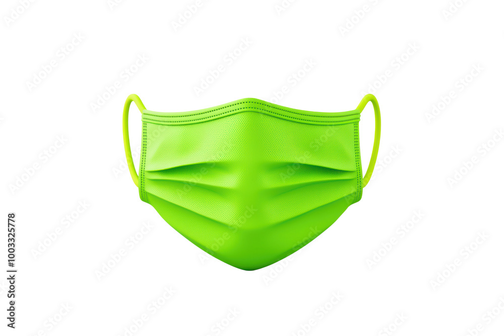Green surgical mask on a white isolate background, symbolizing health safety and personal protection. isolated on transparent background.