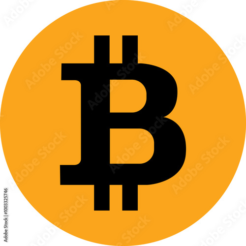 Bitcoin Symbol on Orange Circle:  A bold, black Bitcoin symbol is showcased against a vibrant orange circular background.