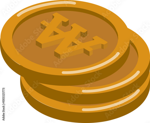 South Korean Won Coins: A Stack of Golden Coins Featuring the South Korean Won Symbol.  Perfect for finance, investment, and economic themes.
