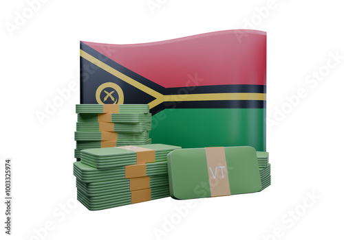 3D render illustration of Vanuatu flag and currency called Vatu photo