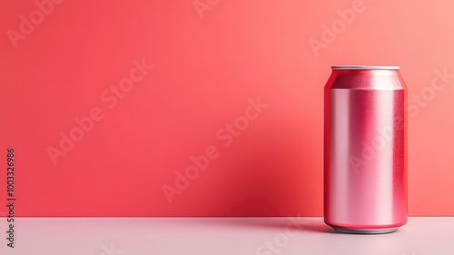 Shiny red beverage can against gradient background