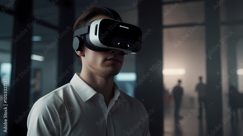 scene where someone is fully immersed in a virtual reality (VR) experience scene where someone is fully immersed in a virtual reality (VR) experience
