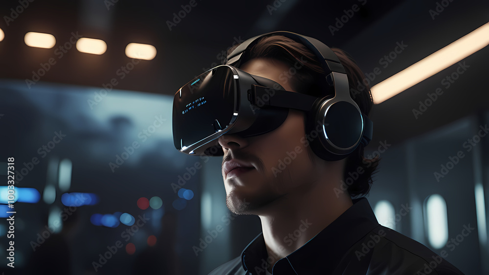 scene where someone is fully immersed in a virtual reality (VR) experience scene where someone is fully immersed in a virtual reality (VR) experience