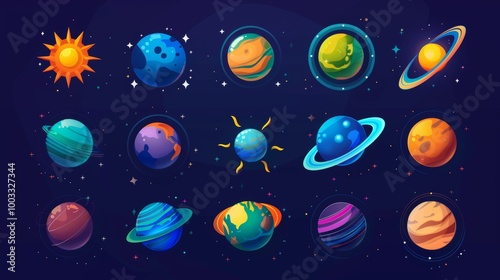 Colorful Cosmic Celestial Space Objects and Astronomical Symbols