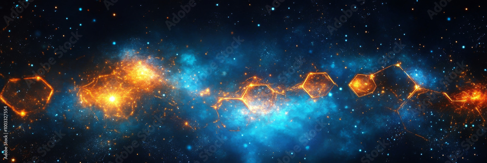 Obraz premium Abstract digital art of glowing hexagons in a cosmic background