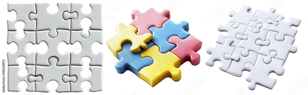 Fototapeta premium Colorful Puzzle Pieces on a White Background Isolated on Transparent Background