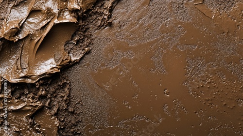 Smooth and textured dark brown mud surface with various shades