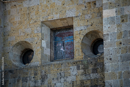 muro, ventana, vitral, piedra, iglesia, catedral, guadalajara, arquitectura