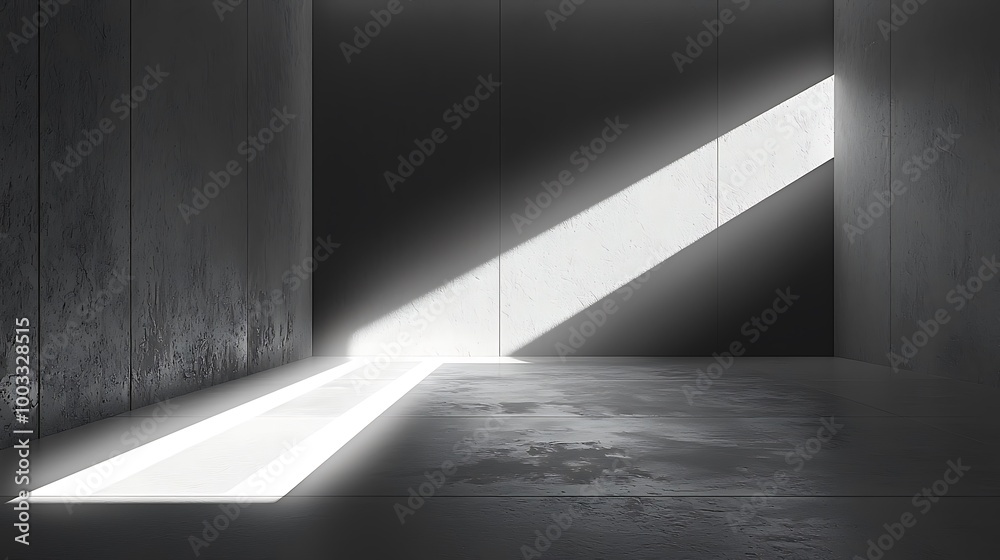 A beam of light cuts sharply through a concrete room, creating a striking, minimalist design. A beam of light cuts sharply through a concrete room, creating a striking, minimalist design.