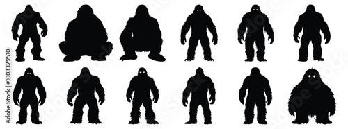 Yeti silhouettes set, bigfoot pack of vector silhouette design, isolated background.