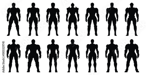 Knight silhouettes set, medieval pack of vector silhouette design, isolated background.