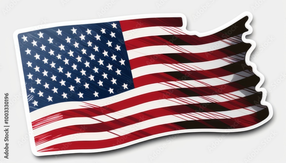 Fototapeta premium The image features an abstract rendering of the American flag with a modern artistic style, showcasing wavy stripes and stars in a dynamic, flowing motion.
