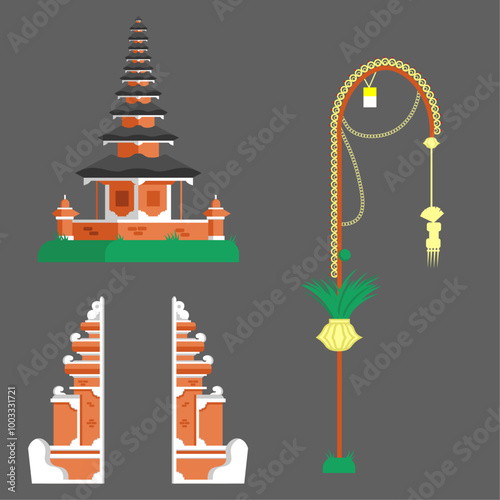 Balinese temple and Gapura candi bentar vector photo