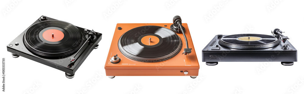 Fototapeta premium Retro Turntables for Vinyl Music Enthusiasts Isolated on Transparent Background