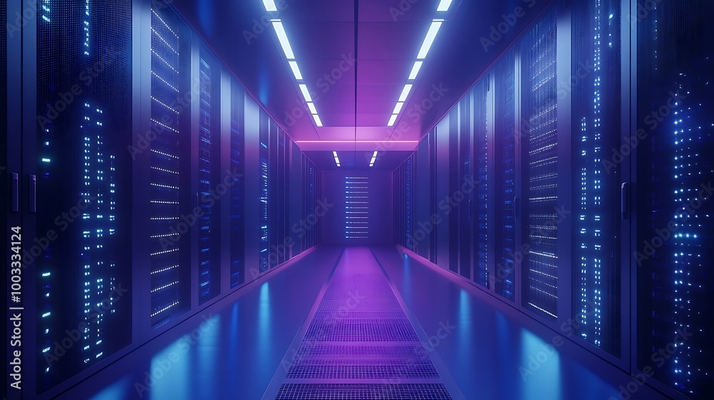 Innovative data center design showcasing illuminated server rack structure Innovative data center design showcasing illuminated server rack structure