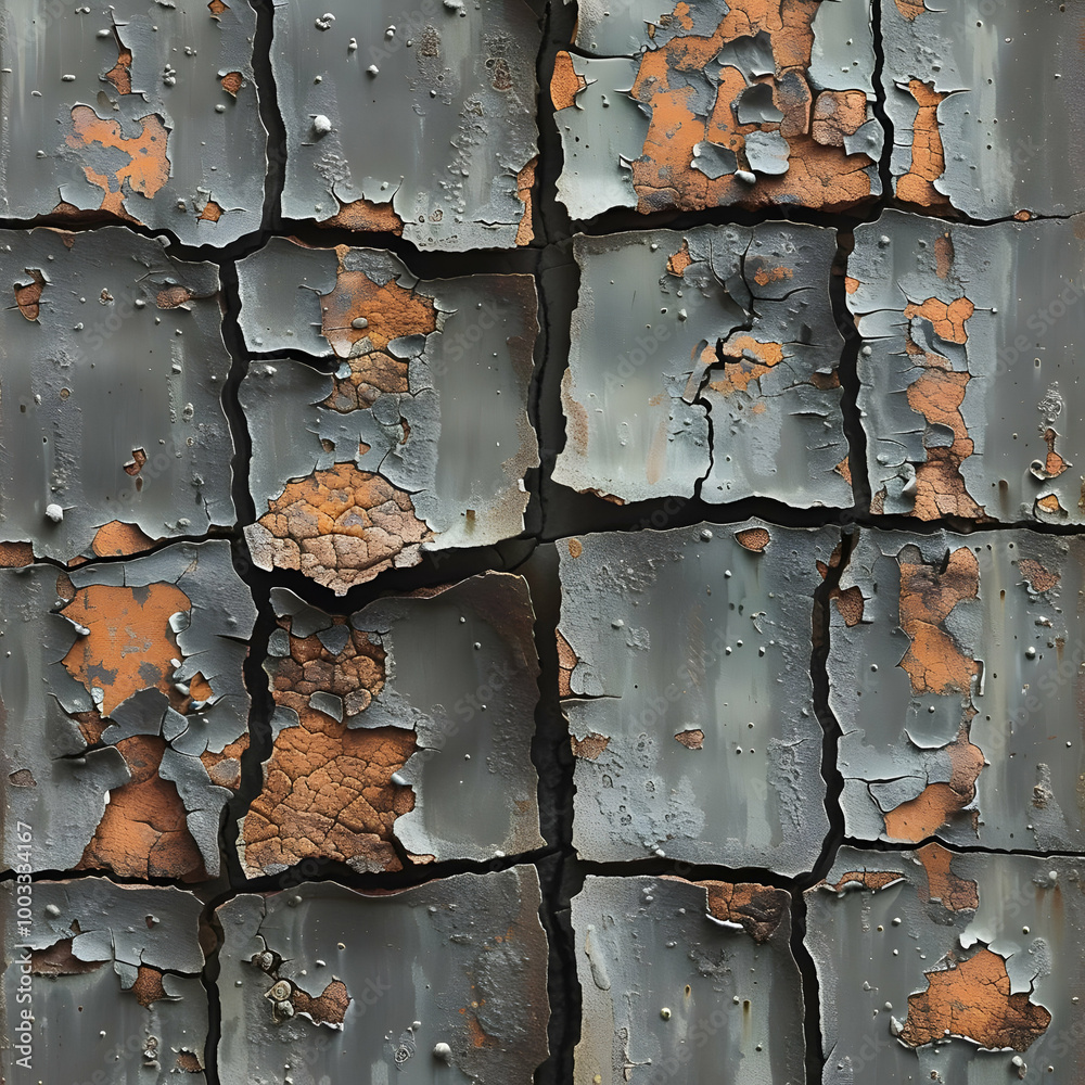 Cracked and Peeling Paint on Metal Surface - Abstract Background