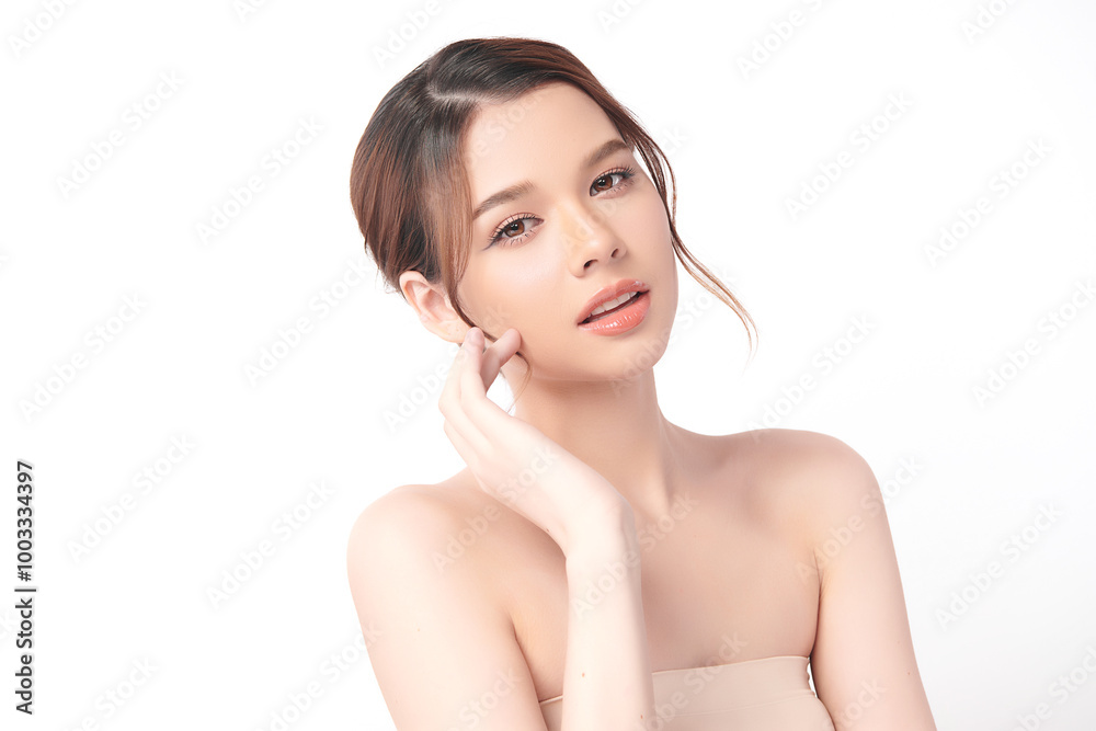 Beautiful young asian woman with clean fresh skin on white background, Face care, Facial treatment, Cosmetology, beauty and spa, Asian women portrait. Beautiful young asian woman with clean fresh skin on white background, Face care, Facial treatment, Cosmetology, beauty and spa, Asian women portrait.