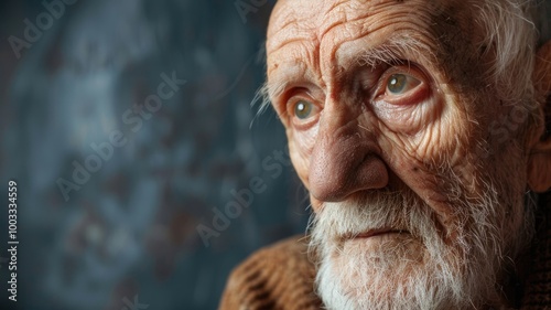 Elderly man with thoughtful expression, looking off into distance