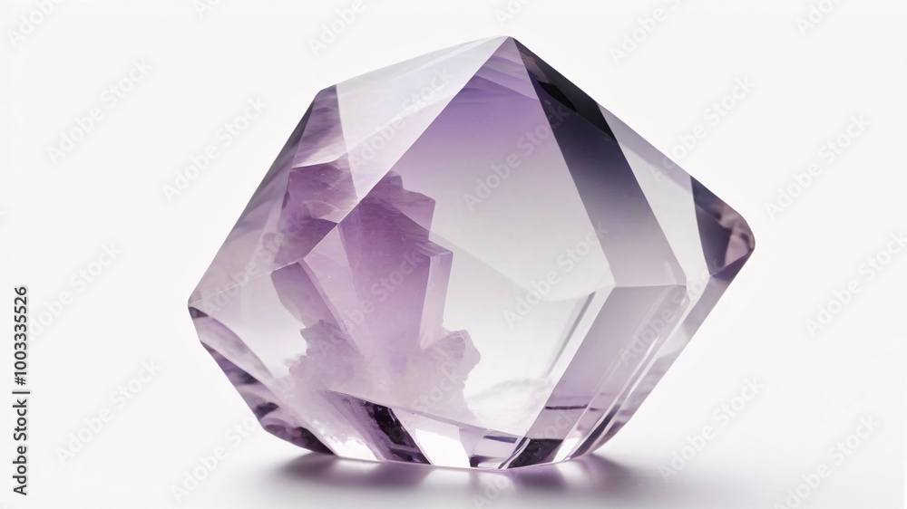 Close-up of a large, faceted, purple amethyst crystal. Close-up of a large, faceted, purple amethyst crystal.