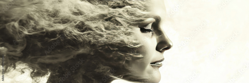 Woman's face with smoke for hair. Woman's face with smoke for hair.