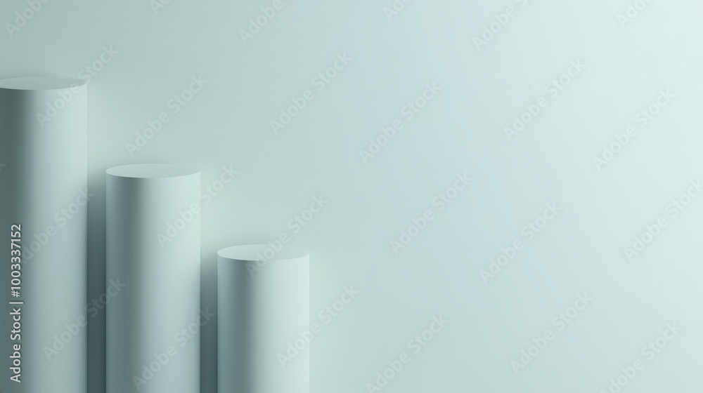 A clean simple abstract background; Three objects concepts, pages, sections, topics, menu - chart, graph, growth or business powerpoint slide - report