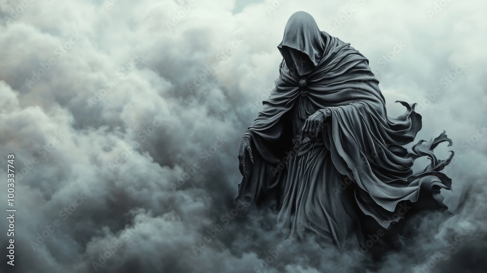 Ethereal Figure in Flowing Robes Amidst Mist Ethereal Figure in Flowing Robes Amidst Mist