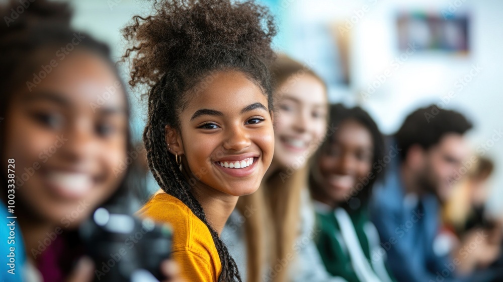 Capture students getting their school ID photos taken, smiling for their new identification cards. Capture students getting their school ID photos taken, smiling for their new identification cards.