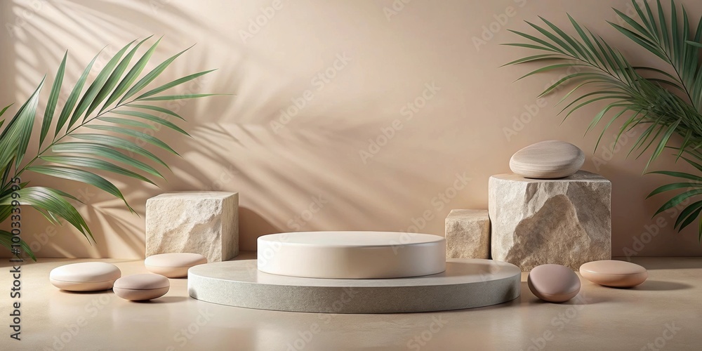 Abstract background with stones and podium for cosmetic product display , Beauty, branding, packaging Abstract background with stones and podium for cosmetic product display , Beauty, branding, packaging