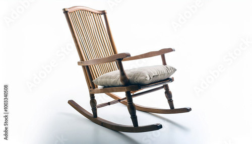 Wooden Rocking Chair with Cushion on White Background