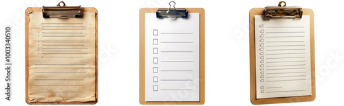 Clipboards with Blank Paper and Checklists on White Background Isolated on Transparent Background