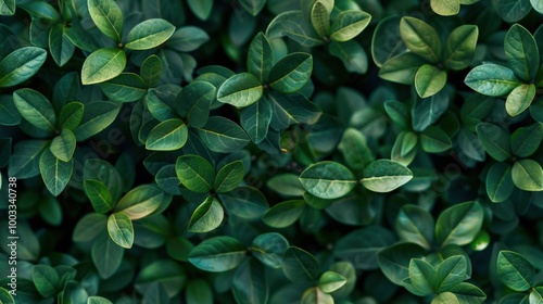 Small leaves arranged in a dense, uniform wall, deep greens and intricate textures, perfect for a serene, natural atmosphere.