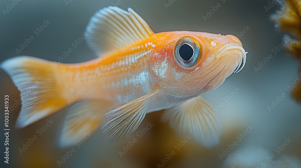 Close-Up of a Vibrant Goldfish Swimming in an Aquarium
