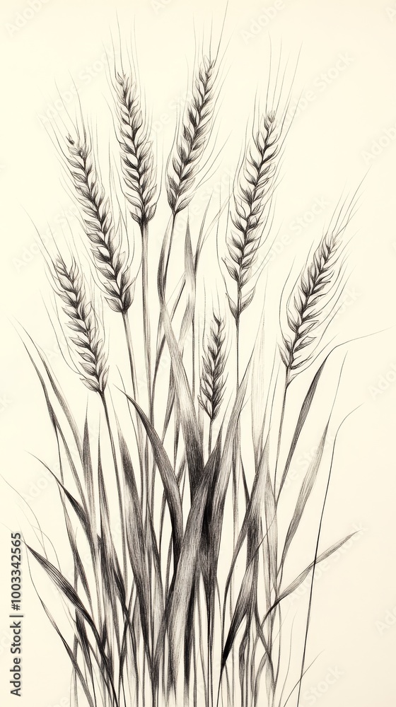 Detailed sketch of wheat stalks with subtle Detailed sketch of wheat stalks with subtle