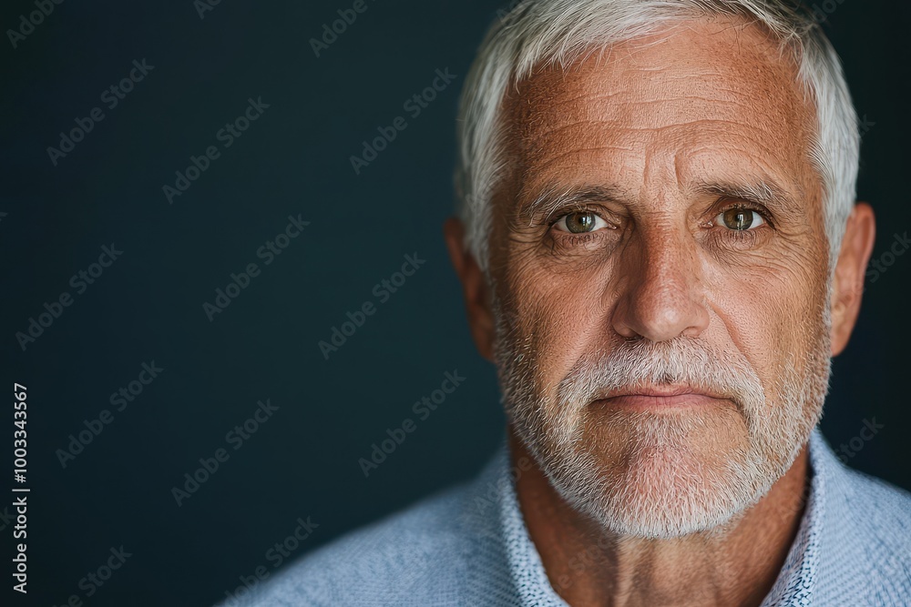 Obraz premium Portrait of an older man with wisdom in his eyes, deep depth of field with a soft studio background, International Mens Day theme