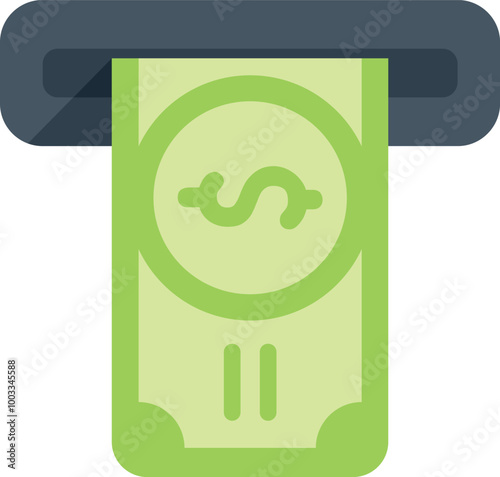This colorful vector illustration depicts an atm dispensing a single us dollar banknote