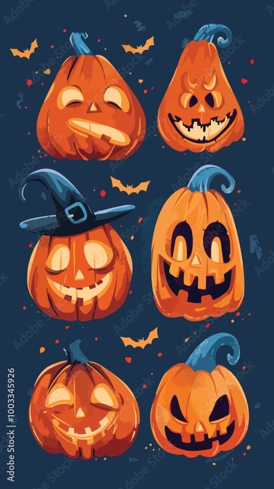 Flat lay design of Hand drawn halloween pumpkin collection, Halloween elements, Happy Halloween
Flat lay design of Hand drawn halloween pumpkin collection, Halloween elements, Happy Halloween
