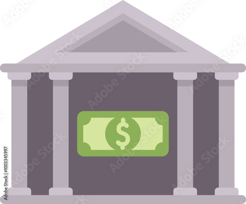 Bank building facade with a dollar bill illustrating financial institutions and services