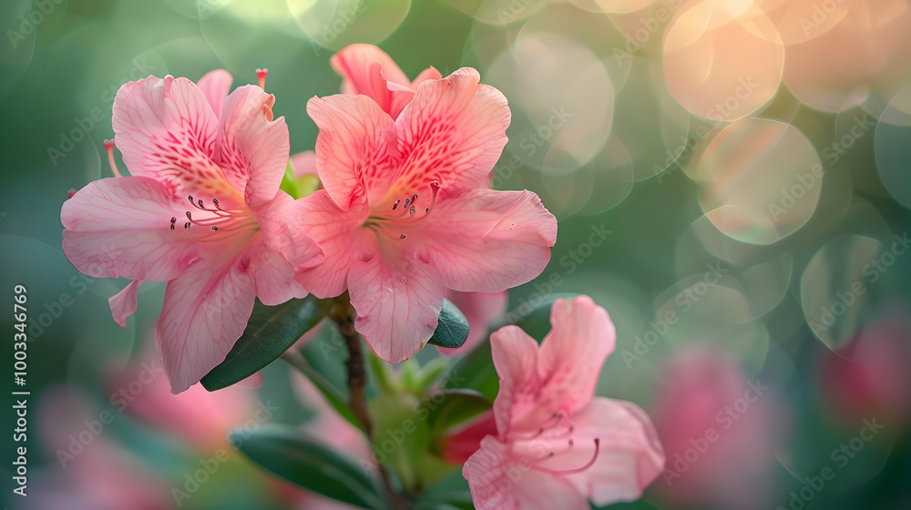 Pink Azalea Flower with Green Background Illustration Pink Azalea Flower with Green Background Illustration
